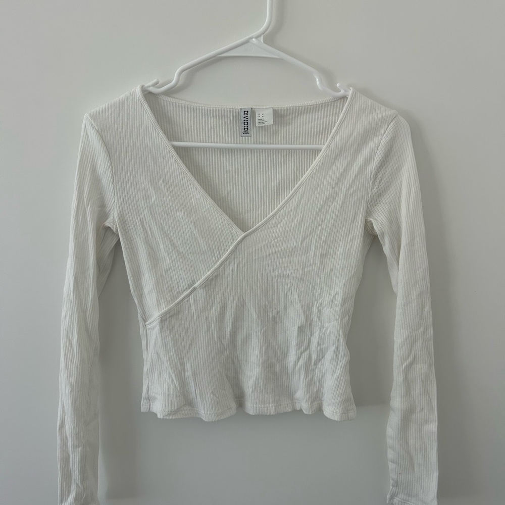 H&M Cream Ribbed Wrap Blouse